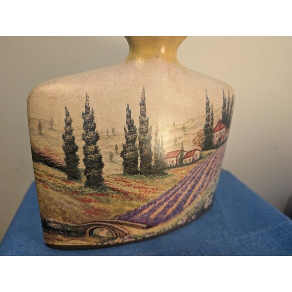 Vintage Square Ceramic Vase Tuscan Countryside READ, FAINT BACK, Pottery, Italy - Picture 5 of 11